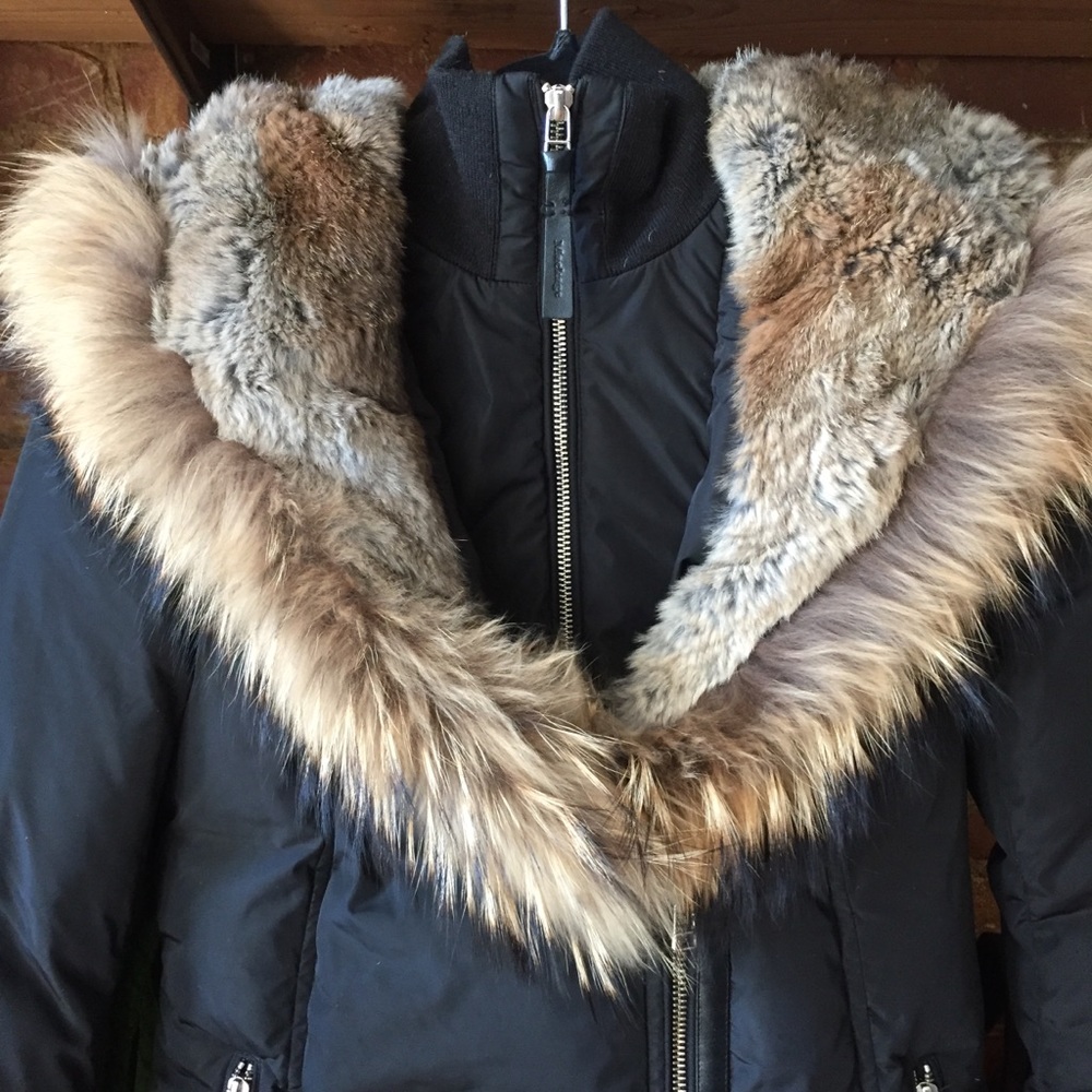 Black Mackage down jacket w/fur hood and trimmings